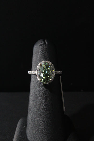 Lab Grown Green Oval Diamond Ring VS1 3.06ct DW 0.63ctw